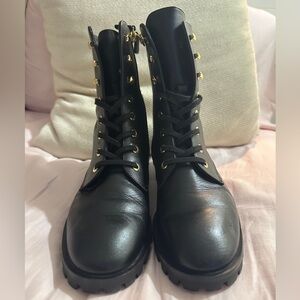Stuart Weitzman Black Leather Lace-Up Boots Size 35